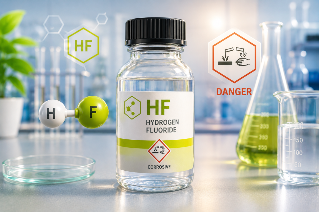 Industrial hydrogen fluoride handling in a controlled chemical facility.